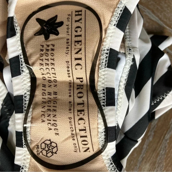 NWT Motherhood Maternity Beach Bump One Piece Swimsuit Black White Stripe Halter - Picture 6 of 8